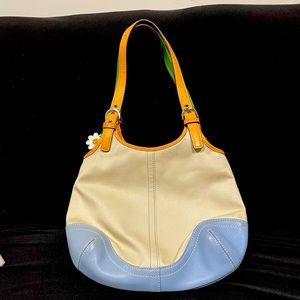 Coach L3J 4430 Daisy Cream/Blue Twill/Leather Hobo